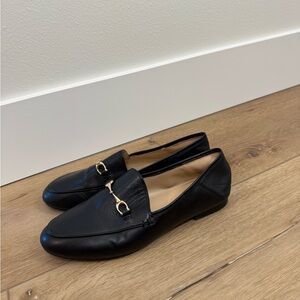 Coach Black Leather Loafers with Gold Accent